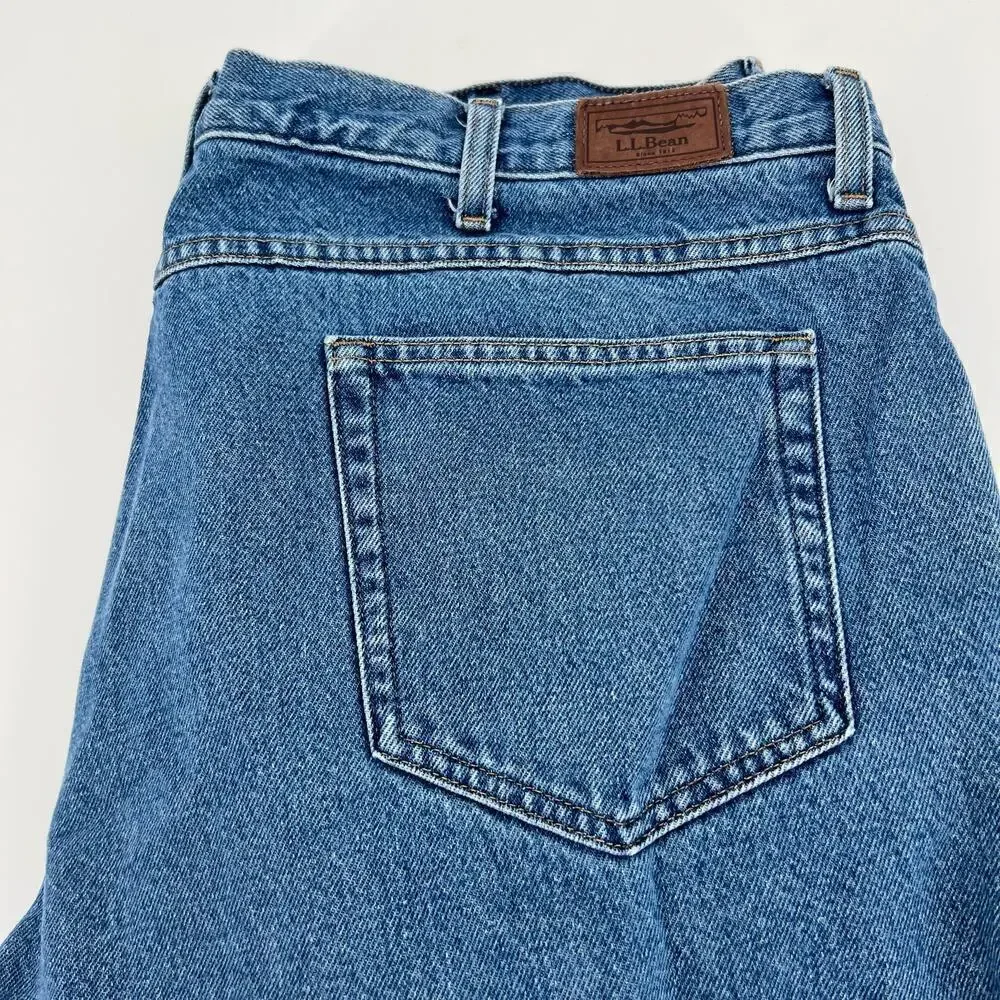 vtg 90s LL BEAN fleece lined denim jeans straight leg stonewash faded sz 44 x 34